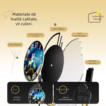 Mestida Ceas de perete – stil Nordic, afișaj cu ace, mișcare sweep, carcasă din acril, cadran din sticlă organică (acrilică), alimentare cu baterie