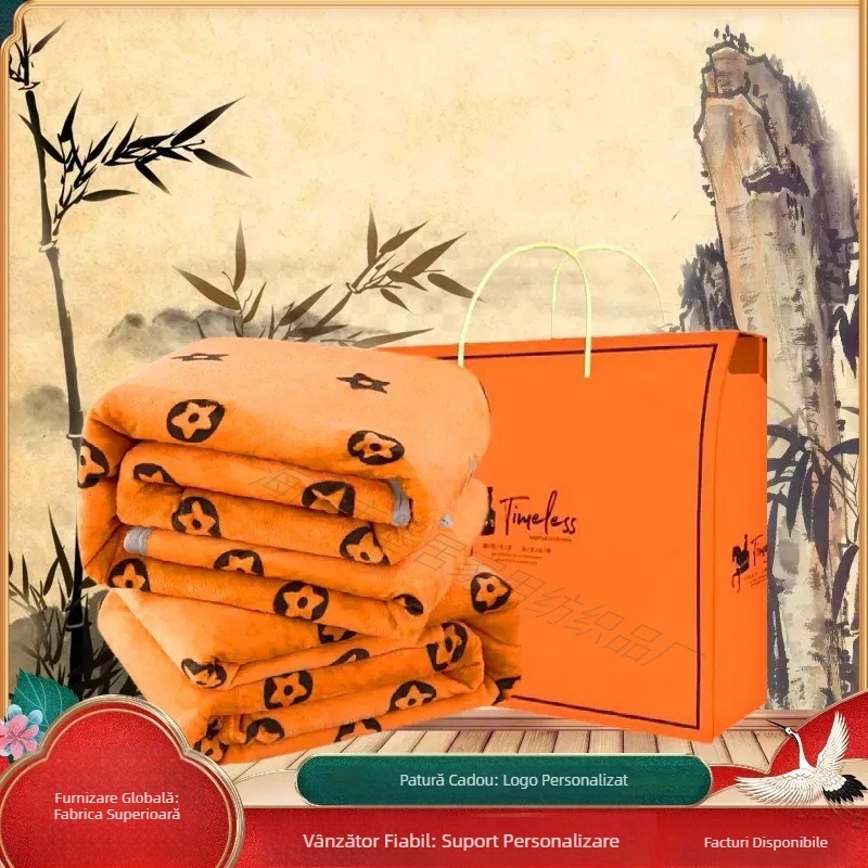 Moju pătură groasă din coral fleece – model geometric, poliester, 240 g, personalizabilă, primăvară-toamnă