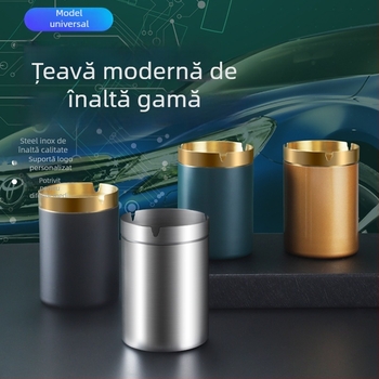 Scrumieră din oțel inoxidabil, în formă de pâlnie – design modern minimalist, pentru casă, birou sau mașină; cu logo imprimat; cadou potrivit