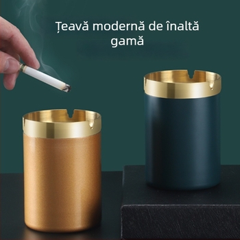 Scrumieră din oțel inoxidabil, în formă de pâlnie – design modern minimalist, pentru casă, birou sau mașină; cu logo imprimat; cadou potrivit