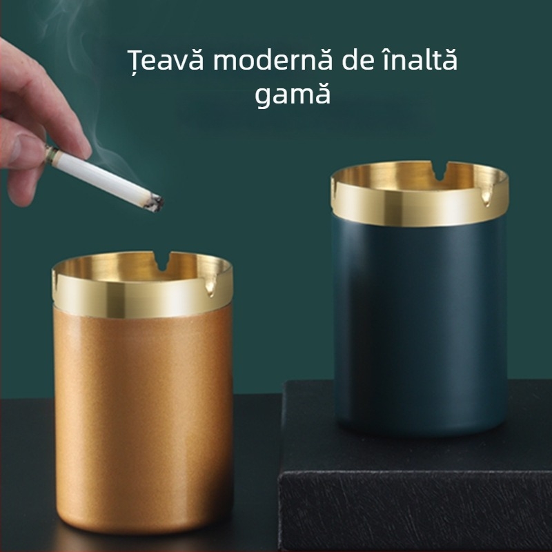 Scrumieră din oțel inoxidabil, în formă de pâlnie – design modern minimalist, pentru casă, birou sau mașină; cu logo imprimat; cadou potrivit