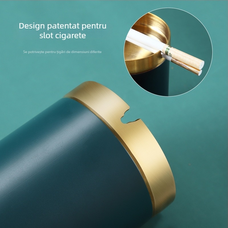 Scrumieră din oțel inoxidabil, în formă de pâlnie – design modern minimalist, pentru casă, birou sau mașină; cu logo imprimat; cadou potrivit