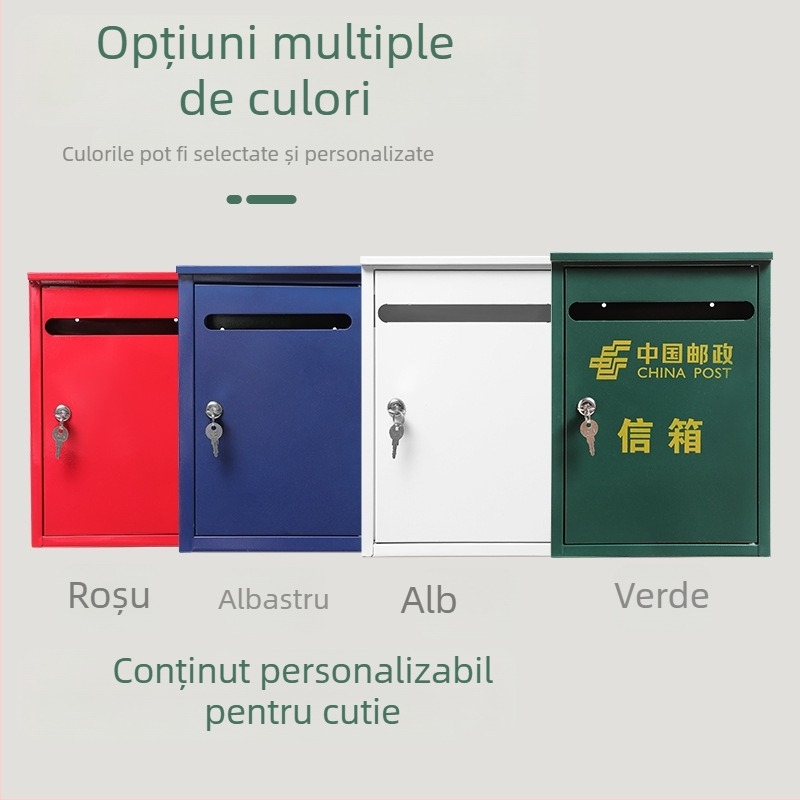 Cutie poștală din fier, atârnată, rezistentă la ploaie, pentru scrisori, ziare, sugestii și rapoarte. Material: oțel laminat la rece; Proces: serigrafie; semi-manual/semi-mechanic; Marca: Other; etichetă privată licențiată: dongxu