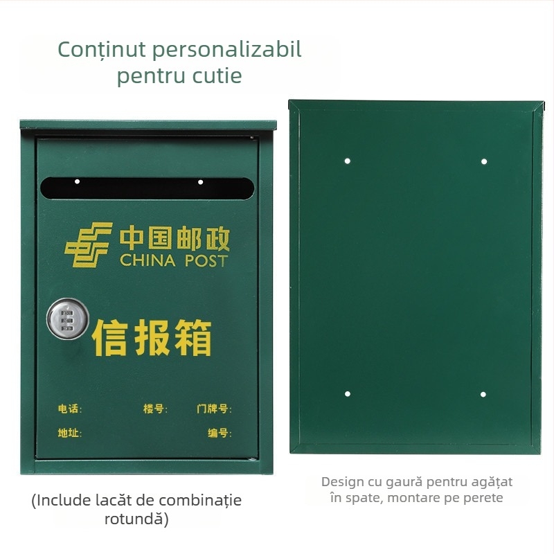 Cutie poștală din fier, atârnată, rezistentă la ploaie, pentru scrisori, ziare, sugestii și rapoarte. Material: oțel laminat la rece; Proces: serigrafie; semi-manual/semi-mechanic; Marca: Other; etichetă privată licențiată: dongxu