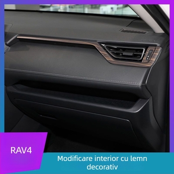 Set decor interior cu finisaj lemnos pentru Toyota RAV4 Rongfang/Weilanda – decorare schimbător, ornamente pentru prizele de ventilație centrale și volan