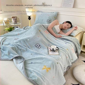 Pătură din fleece coral și lapte, patru anotimpuri, stil simplu modern, sub 300 g