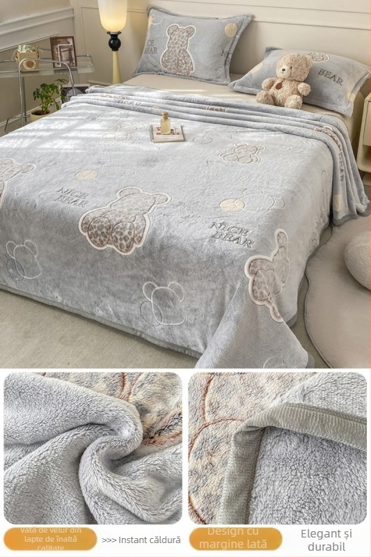 Pătură din fleece coral și lapte, patru anotimpuri, stil simplu modern, sub 300 g