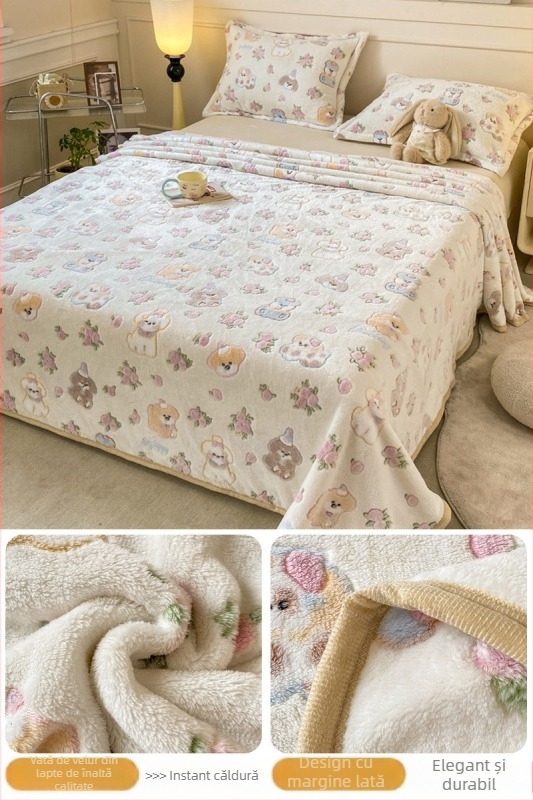 Pătură din fleece coral și lapte, patru anotimpuri, stil simplu modern, sub 300 g