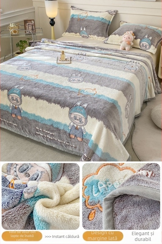 Pătură din fleece coral și lapte, patru anotimpuri, stil simplu modern, sub 300 g