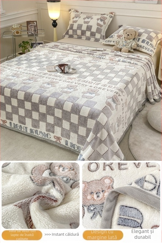 Pătură din fleece coral și lapte, patru anotimpuri, stil simplu modern, sub 300 g