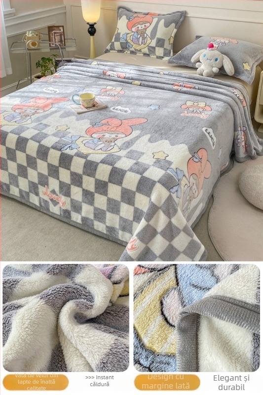 Pătură din fleece coral și lapte, patru anotimpuri, stil simplu modern, sub 300 g