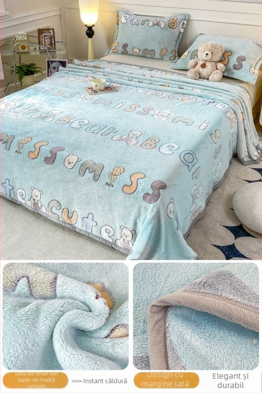 Pătură din fleece coral și lapte, patru anotimpuri, stil simplu modern, sub 300 g