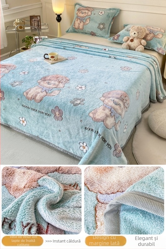 Pătură din fleece coral și lapte, patru anotimpuri, stil simplu modern, sub 300 g