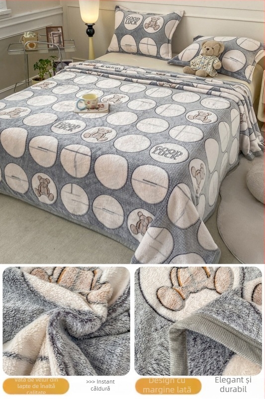 Pătură din fleece coral și lapte, patru anotimpuri, stil simplu modern, sub 300 g