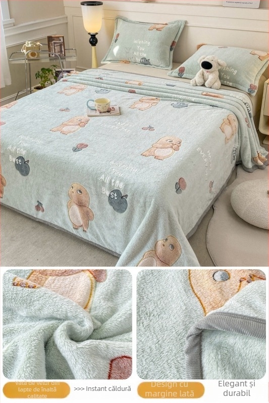 Pătură din fleece coral și lapte, patru anotimpuri, stil simplu modern, sub 300 g