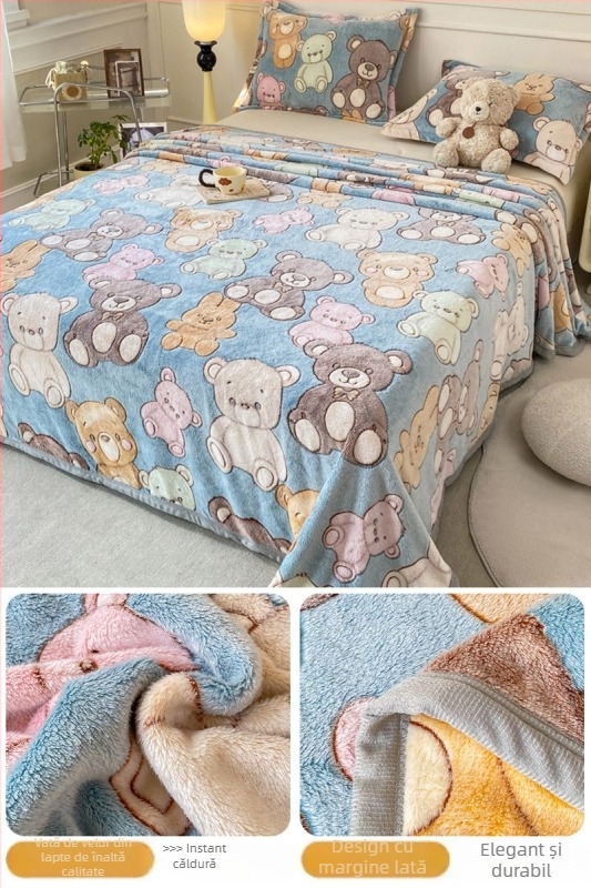 Pătură din fleece coral și lapte, patru anotimpuri, stil simplu modern, sub 300 g