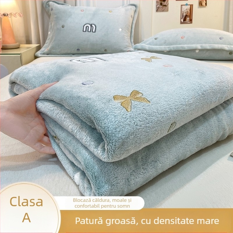 Pătură din fleece coral și lapte, patru anotimpuri, stil simplu modern, sub 300 g