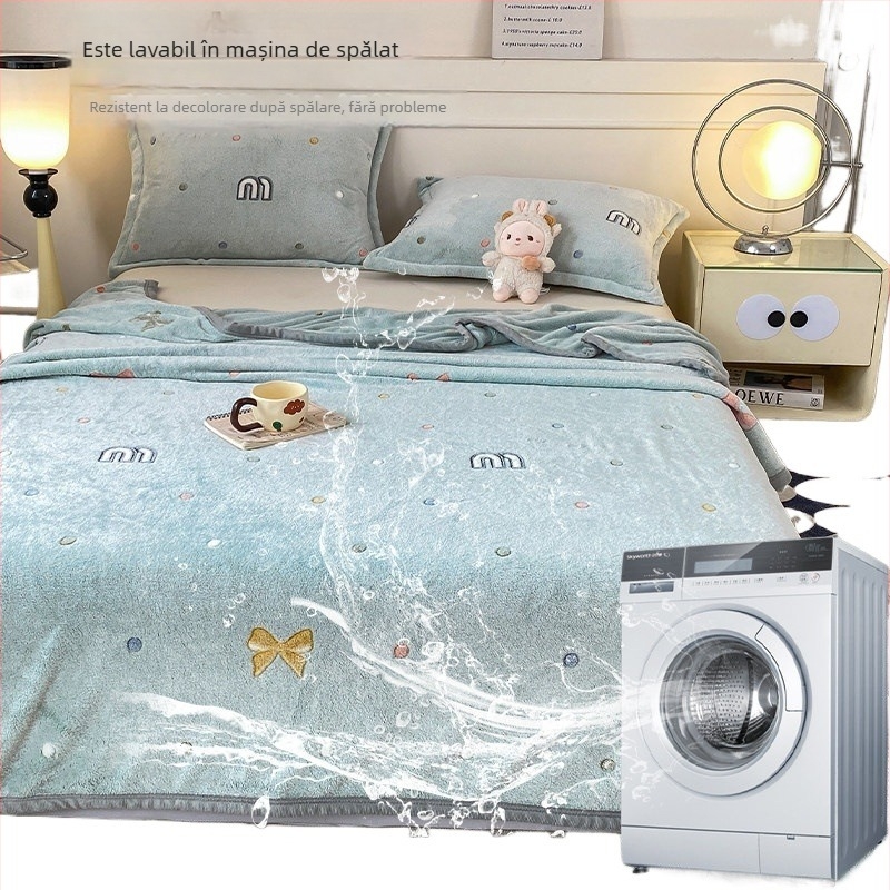 Pătură din fleece coral și lapte, patru anotimpuri, stil simplu modern, sub 300 g