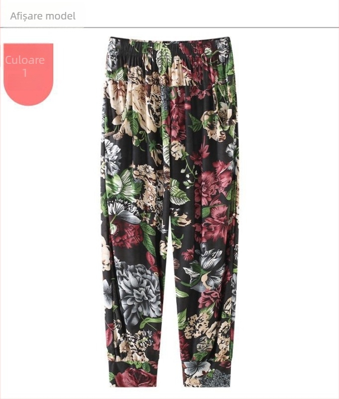 Pantaloni culotte croppati, talie înaltă, croi lejer, țesătură ușoară din amestec bumbac-slub