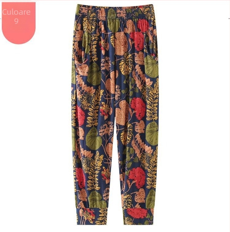 Pantaloni culotte croppati, talie înaltă, croi lejer, țesătură ușoară din amestec bumbac-slub