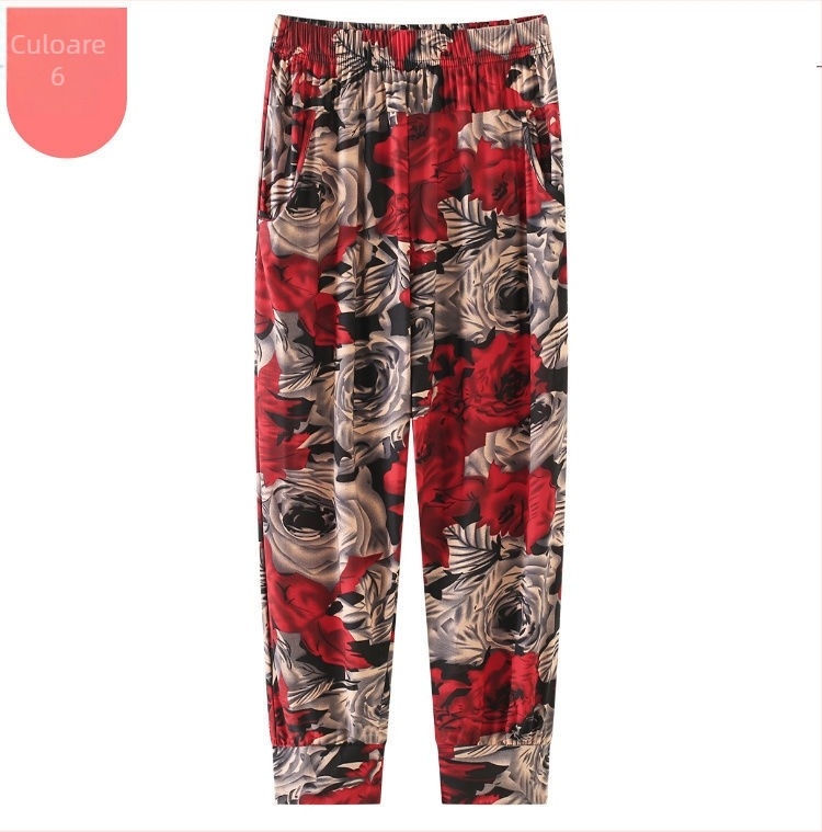 Pantaloni culotte croppati, talie înaltă, croi lejer, țesătură ușoară din amestec bumbac-slub