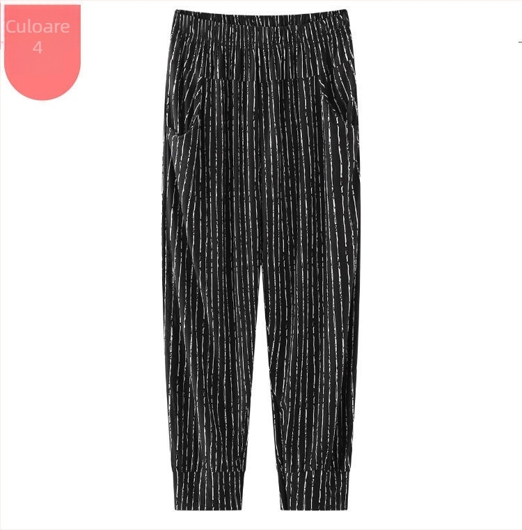 Pantaloni culotte croppati, talie înaltă, croi lejer, țesătură ușoară din amestec bumbac-slub