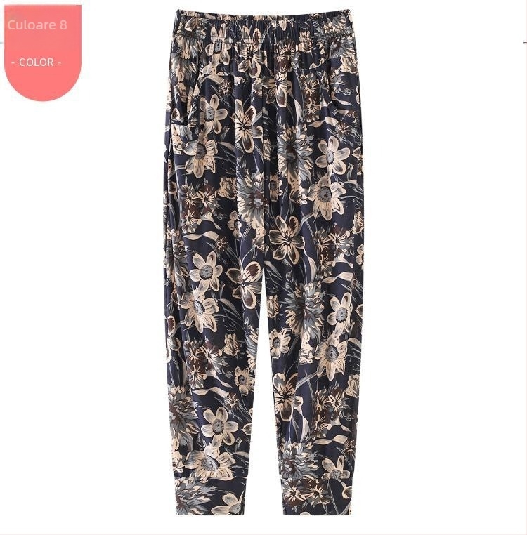 Pantaloni culotte croppati, talie înaltă, croi lejer, țesătură ușoară din amestec bumbac-slub