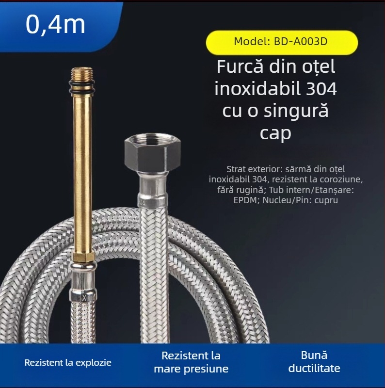 Bedi furtun de alimentare cu apă din oțel inoxidabil 304, cap unic împletit, pentru robinet, filet, 0-100°C