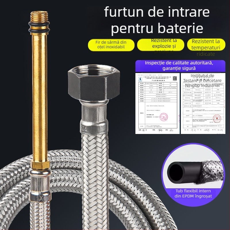 Bedi furtun de alimentare cu apă din oțel inoxidabil 304, cap unic împletit, pentru robinet, filet, 0-100°C