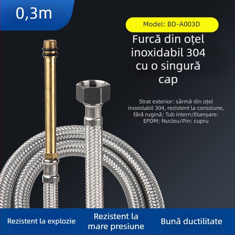 Bedi furtun de alimentare cu apă din oțel inoxidabil 304, cap unic împletit, pentru robinet, filet, 0-100°C