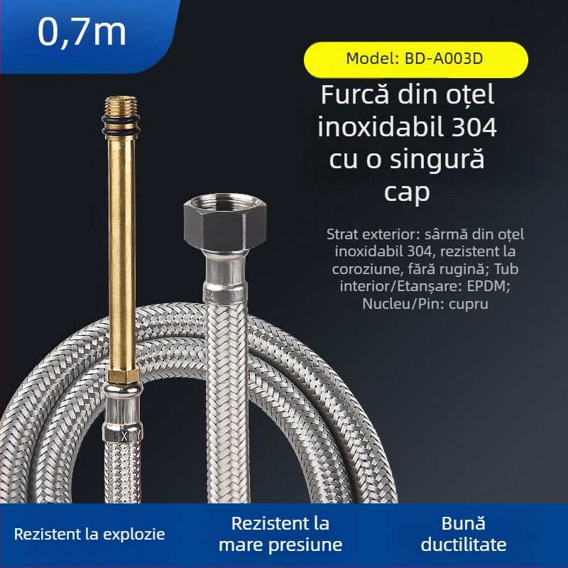 Bedi furtun de alimentare cu apă din oțel inoxidabil 304, cap unic împletit, pentru robinet, filet, 0-100°C