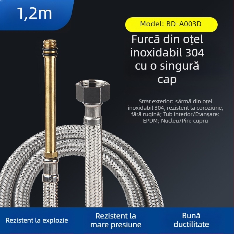 Bedi furtun de alimentare cu apă din oțel inoxidabil 304, cap unic împletit, pentru robinet, filet, 0-100°C
