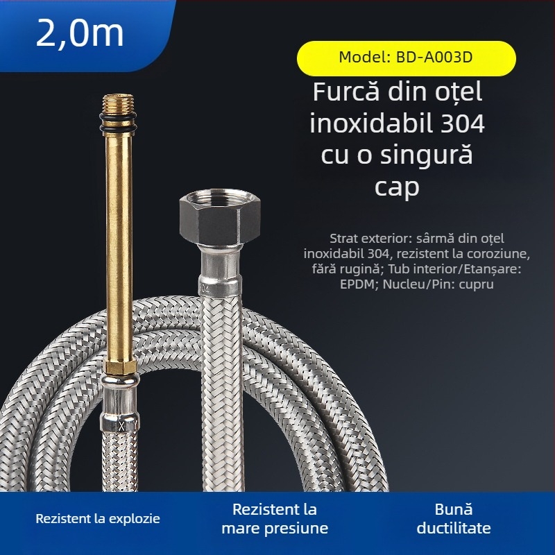 Bedi furtun de alimentare cu apă din oțel inoxidabil 304, cap unic împletit, pentru robinet, filet, 0-100°C