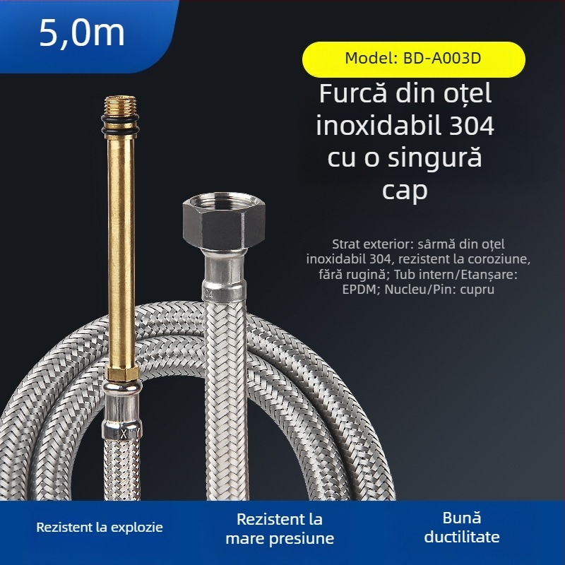 Bedi furtun de alimentare cu apă din oțel inoxidabil 304, cap unic împletit, pentru robinet, filet, 0-100°C