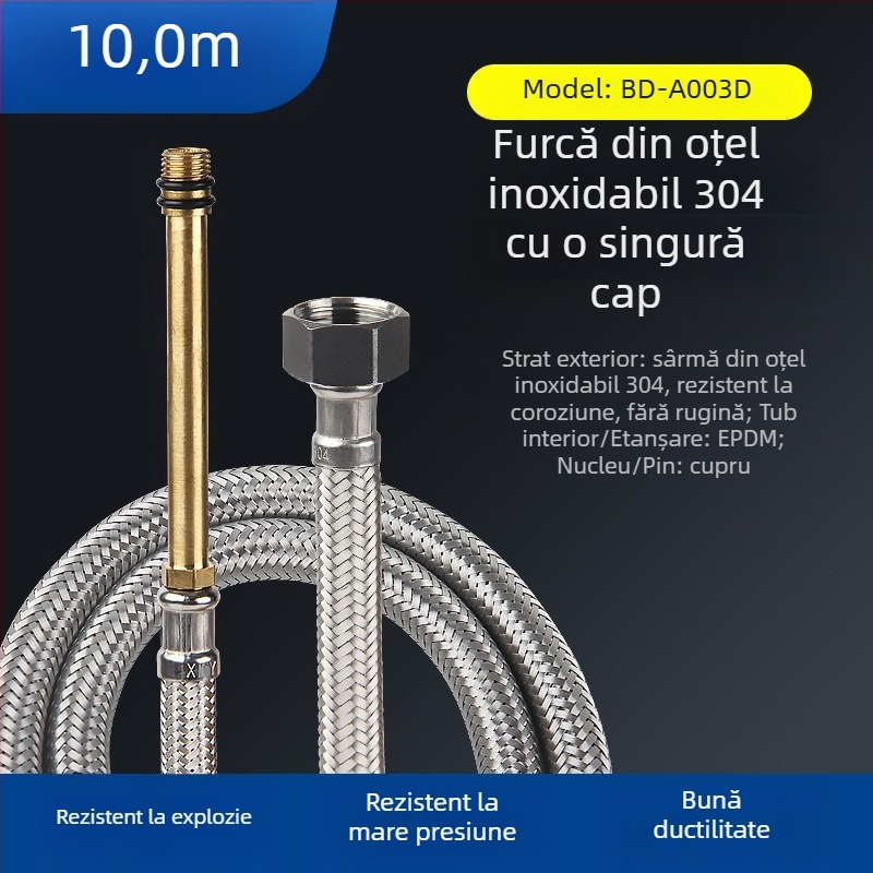 Bedi furtun de alimentare cu apă din oțel inoxidabil 304, cap unic împletit, pentru robinet, filet, 0-100°C