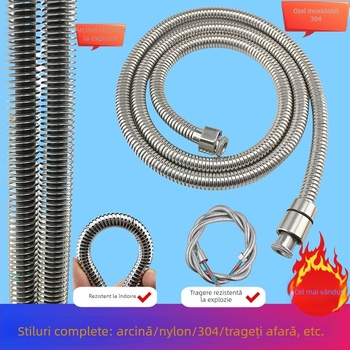 Furtun de duș din oțel inoxidabil – întărit, rezistent la explozie, rezistent la temperaturi înalte, conectare rapidă, montaj manual (Presiune nominală 1.6 MPa; Material: oțel inoxidabil; Conectori: oțel inoxidabil)