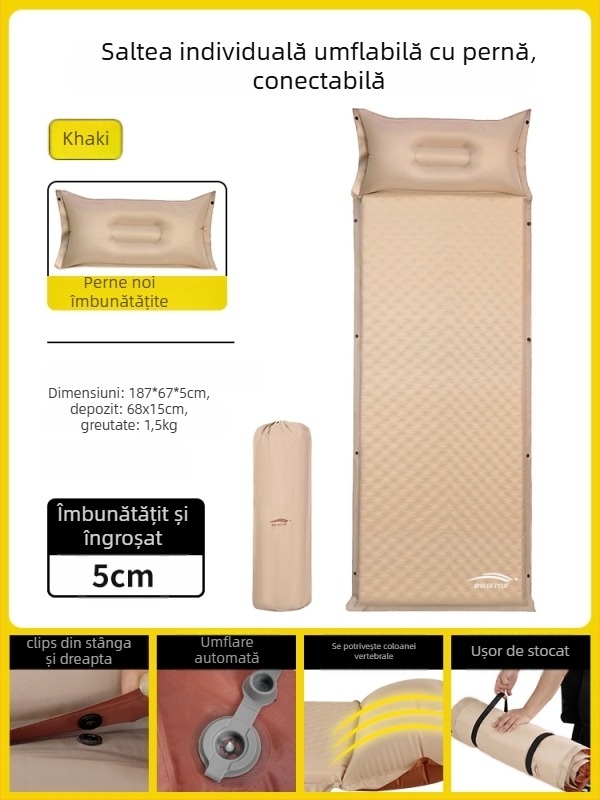 Saltea gonflabilă automată pentru camping în aer liber – saltea de podea portabilă pentru odihnă, cu suprafață din țesătură compozită