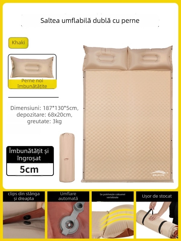 Saltea gonflabilă automată pentru camping în aer liber – saltea de podea portabilă pentru odihnă, cu suprafață din țesătură compozită