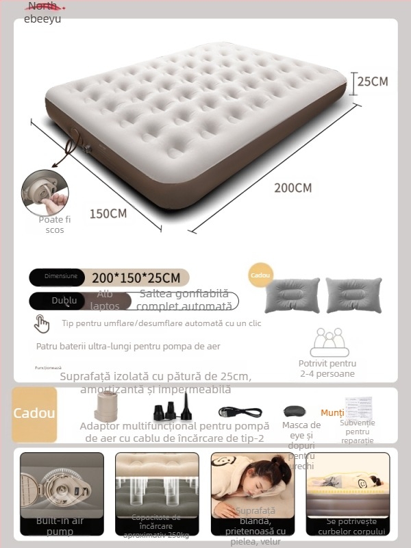 Saltea gonflabilă automată pentru camping în aer liber – saltea de podea portabilă pentru odihnă, cu suprafață din țesătură compozită