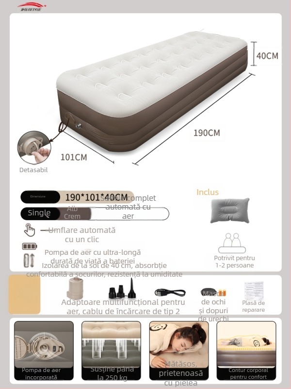 Saltea gonflabilă automată pentru camping în aer liber – saltea de podea portabilă pentru odihnă, cu suprafață din țesătură compozită