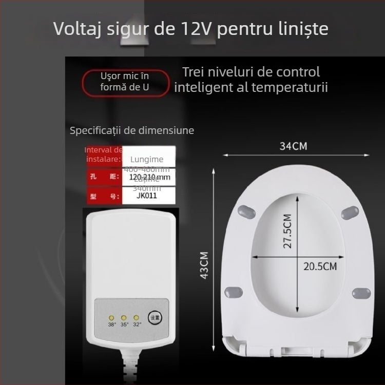 Șezut de toaletă electric încălzit, CE-certificat, reglaj de temperatură, tip UV, încălzire instantanee, PP