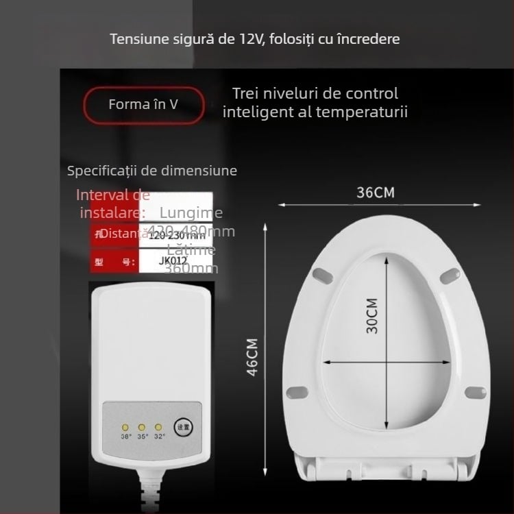 Șezut de toaletă electric încălzit, CE-certificat, reglaj de temperatură, tip UV, încălzire instantanee, PP