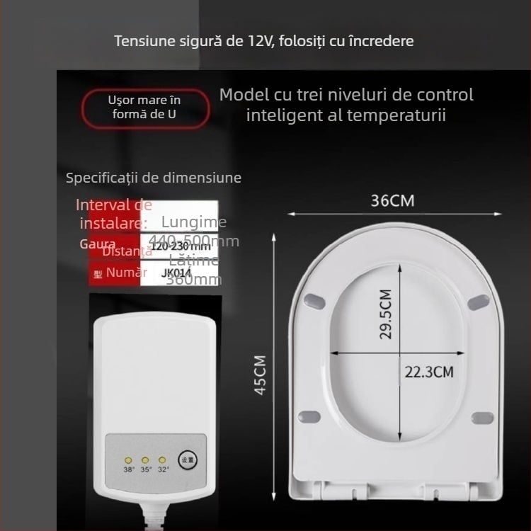 Șezut de toaletă electric încălzit, CE-certificat, reglaj de temperatură, tip UV, încălzire instantanee, PP