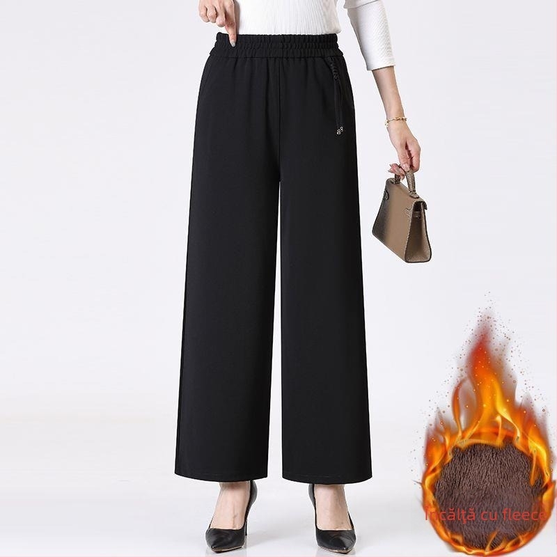 Pantaloni lungi cu croială largă, TR țesut, PVC 95%+, culoare uni, grosime medie