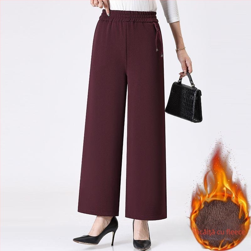 Pantaloni lungi cu croială largă, TR țesut, PVC 95%+, culoare uni, grosime medie