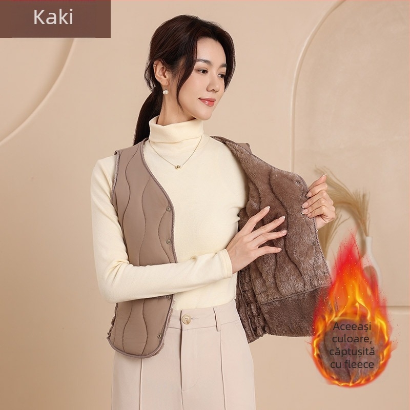 Vesta femei din nailon cu umplutură de bumbac, decolteu în V, croi slim, lungime scurtă