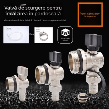 Robinet de drenaj pentru încălzire prin podea geotermală; corp din cupru solid; construcție integral din cupru; pentru drenaj