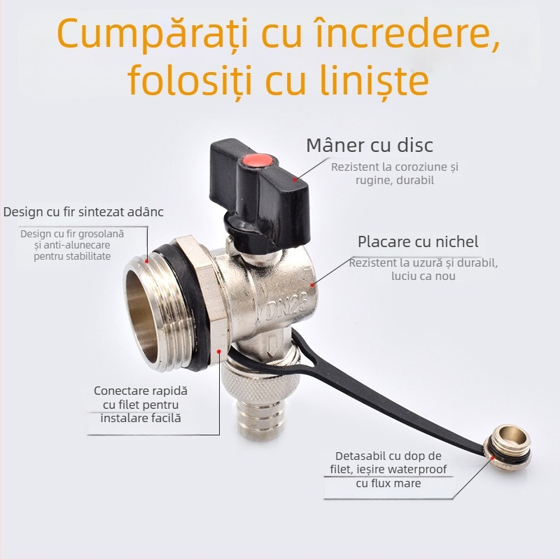Robinet de drenaj pentru încălzire prin podea geotermală; corp din cupru solid; construcție integral din cupru; pentru drenaj
