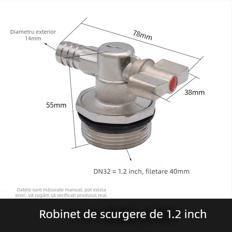 Robinet de drenaj pentru încălzire prin podea geotermală; corp din cupru solid; construcție integral din cupru; pentru drenaj