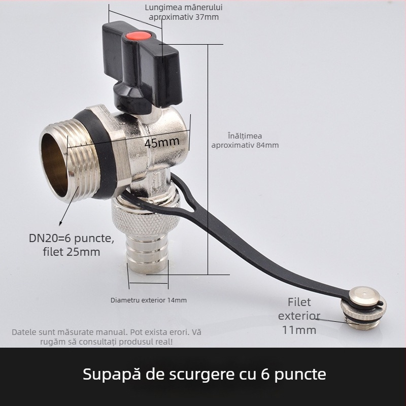 Robinet de drenaj pentru încălzire prin podea geotermală; corp din cupru solid; construcție integral din cupru; pentru drenaj